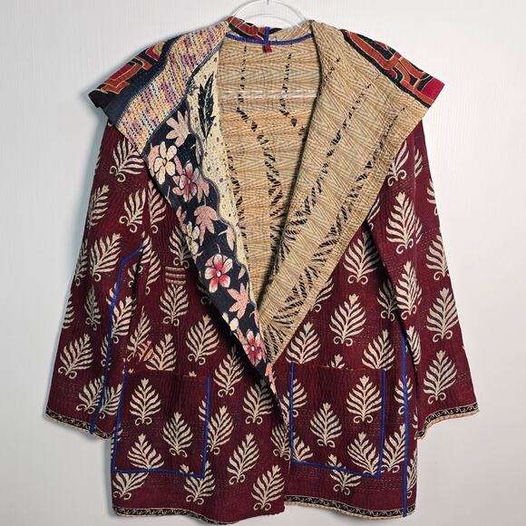 Mieko Mintz Short Kantha Open Kimono Jacket Reversible Lagenlook OS - Picture 1 of 10